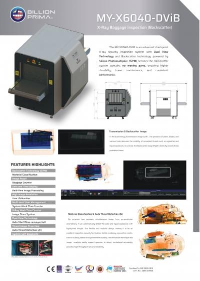 MY-X6040BS-DVi (Dual View), Single-Source Photon-Counting X-ray Baggage Inspection System (Transmission + Backscatter)