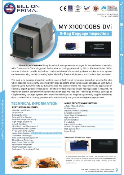 MY-X100100BS-Dvi (Dual View) Single-Source Photon-Counting X-ray Baggage Inspection System (Transmission + Backscatter)