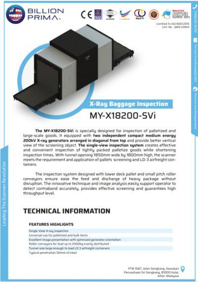 X-ray Baggage & Air Cargo Scanner - MY-X18200-SVi