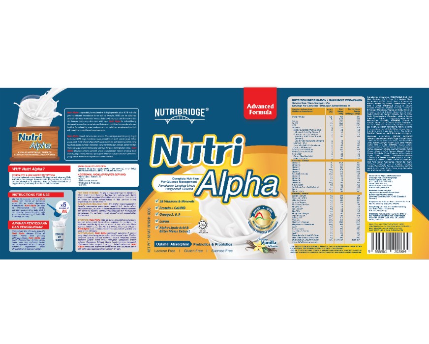 NUTRIBRIDGE Nutri Alpha – Low Glycemic Index Complete Nutrition for Blood Glucose Management - NUTRIBRIDGE Nutri Alpha 25.5g × 8 Sachets